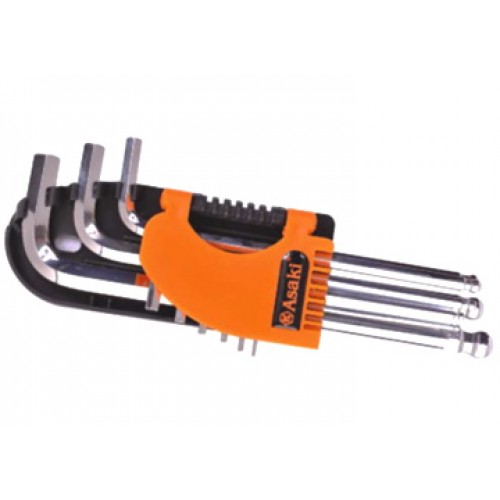 1.5-10mm Bộ lục giác đầu bi 9 cây dài Asaki AK-193
